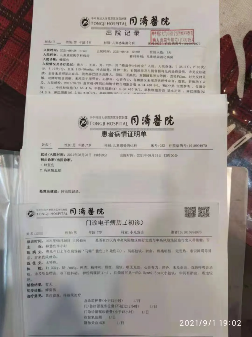 武汉一男童在永旺梦乐城被马蜂蜇进ICU