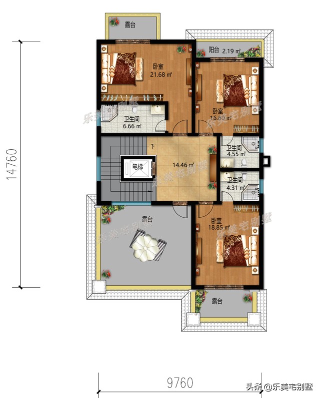 3套农村三层自建别墅设计图,一二款对称,三有电梯和套间 - 乐美宅别墅