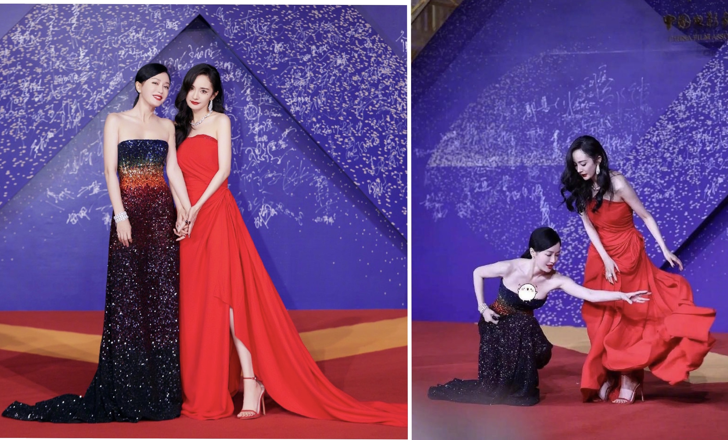 秦岚帮杨幂整裙摆，倪妮帮刘诗诗整理，为何迪丽热巴独自走红毯？
