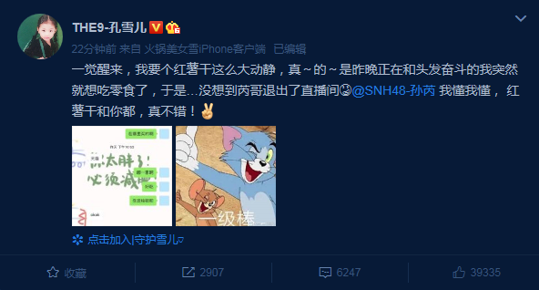孔雪儿发文回应红薯干链接，网友创图太可爱，聊天背景成生活重点