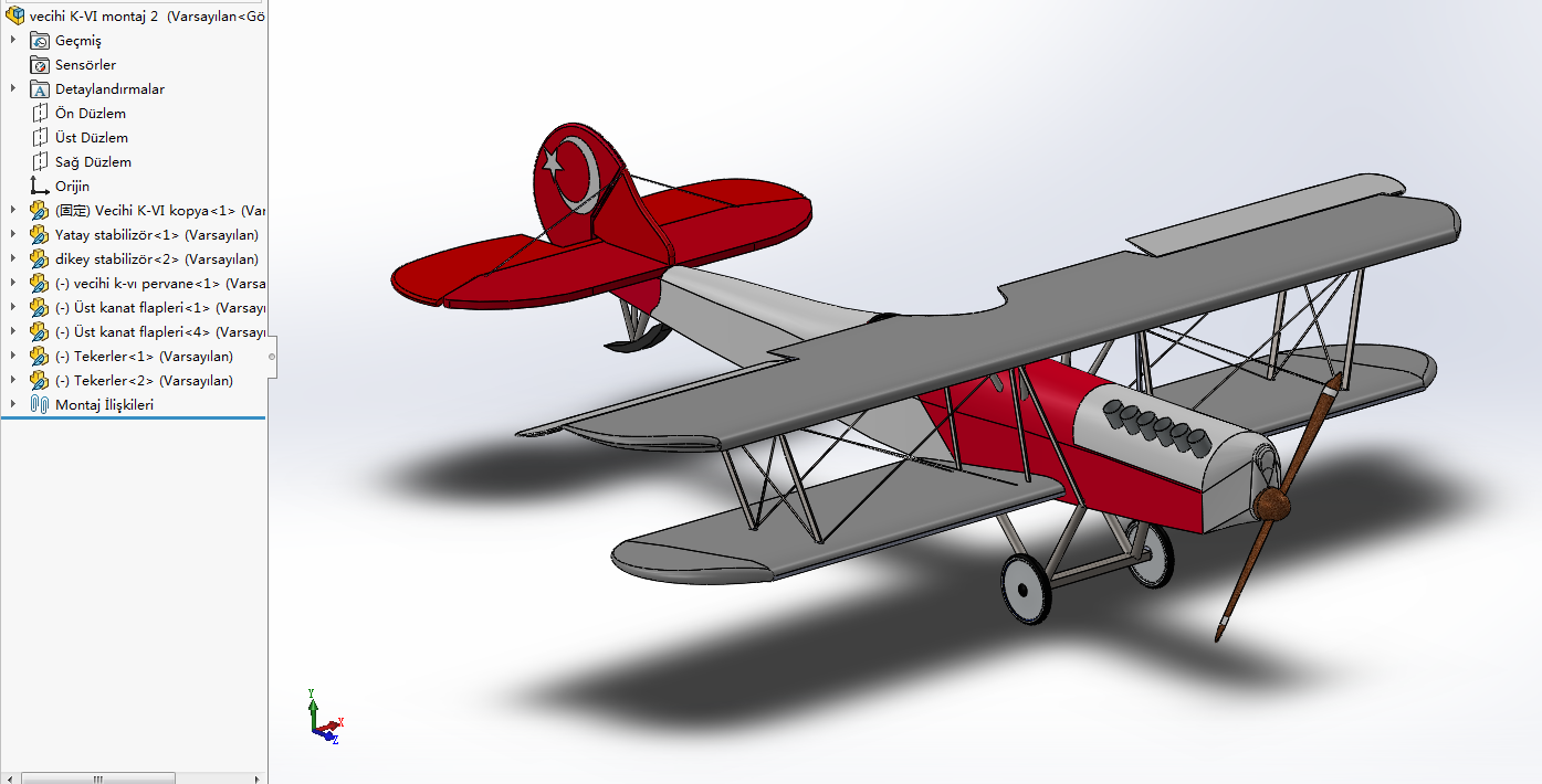 vecihi K-VI双翼飞机模型3D图纸 Solidworks设计 附STEP