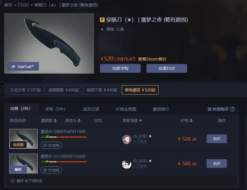 CSGO皮肤推荐——穿肠刀 | 噩梦之夜