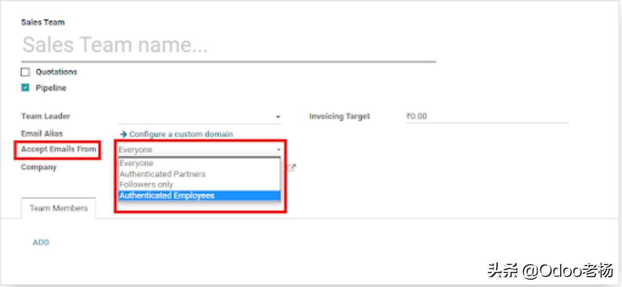 如何在免费开源ERP Odoo销售模块中创建和管理销售团队