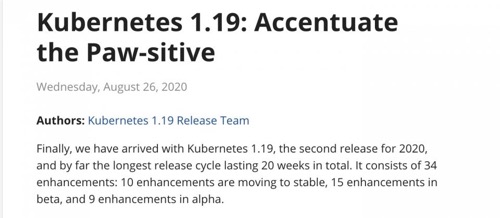 Kubernetes 1.19发布，版本支持时间延长至1年