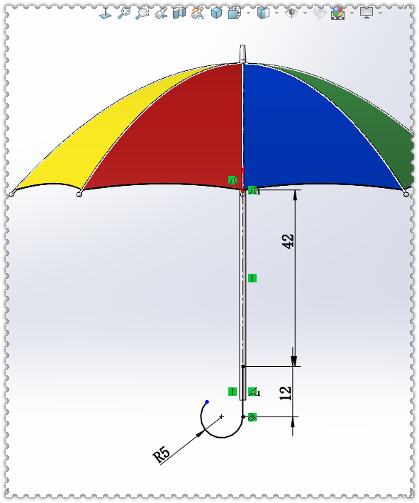用SolidWorks绘制一把雨伞，用的都是些最基础的工具