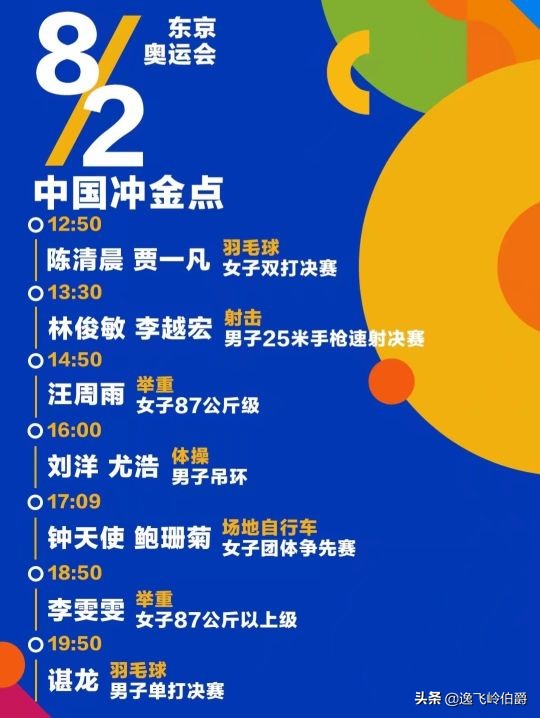 8/2中国队看点：冲金点7个，金牌目标保三争四，女排上演告别赛