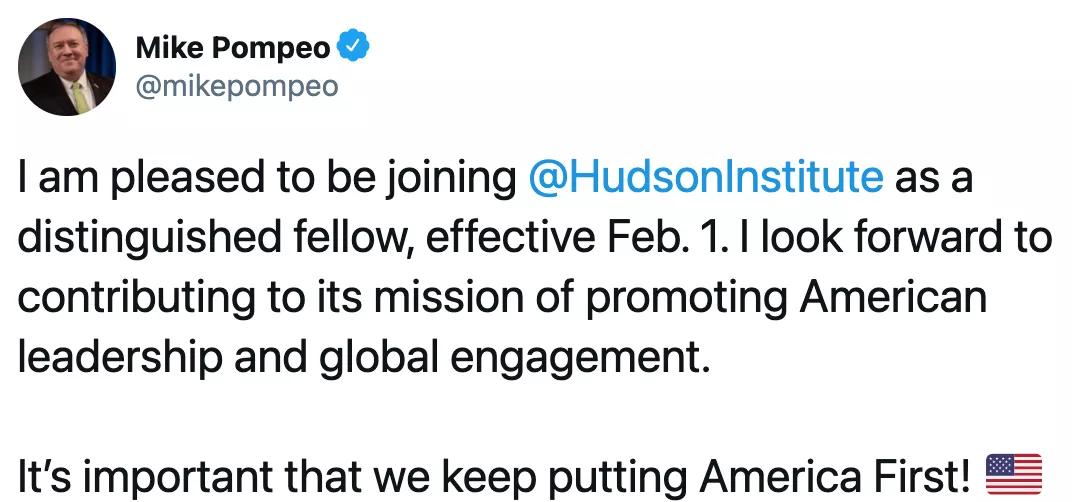 蓬佩奥再就业，继续黑中国