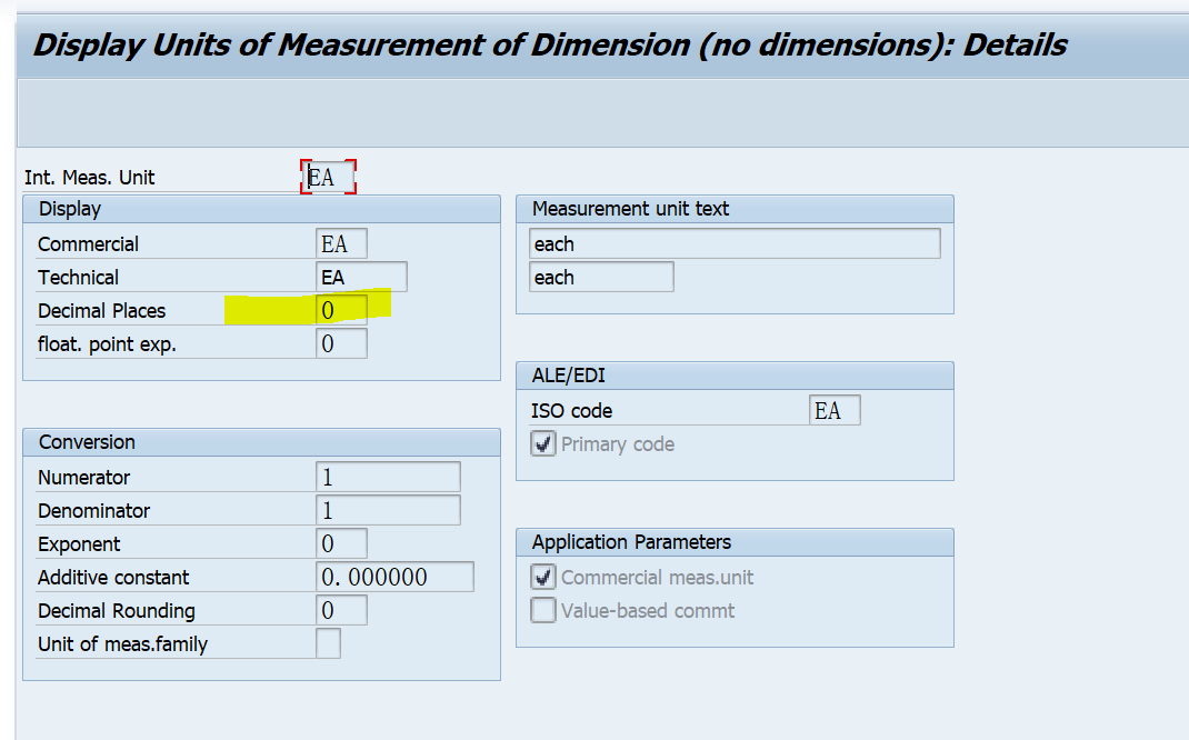 SAP MM 計量單位EA的數量可以有小數點