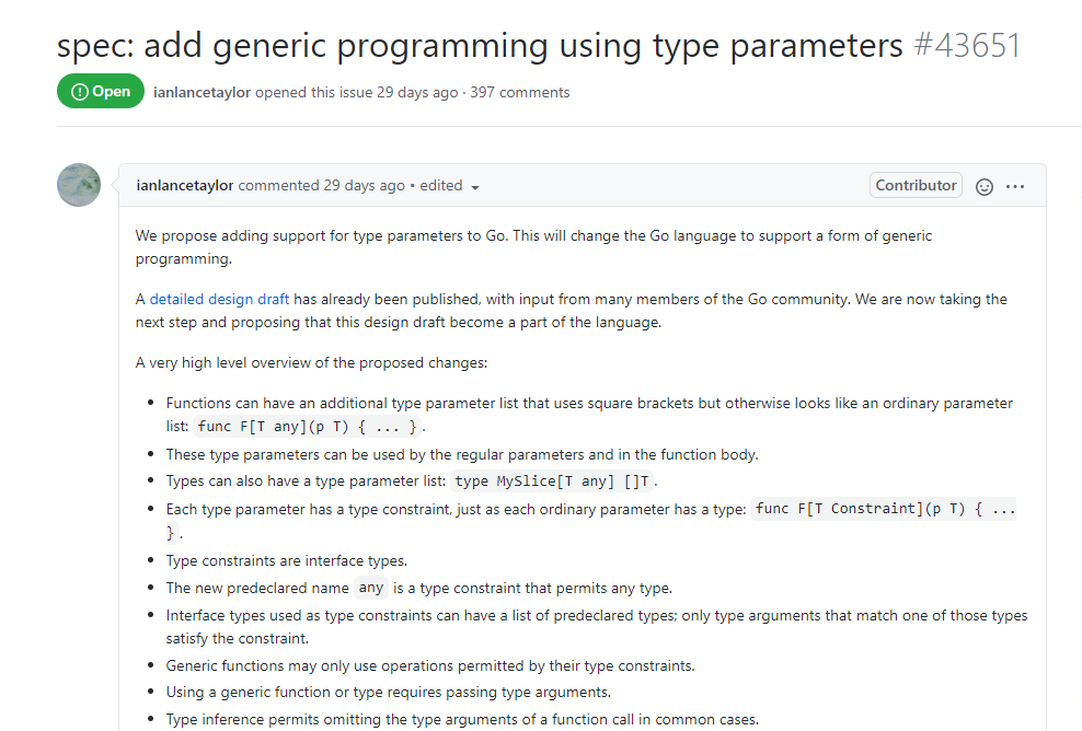 Golang 泛型提案获得通过