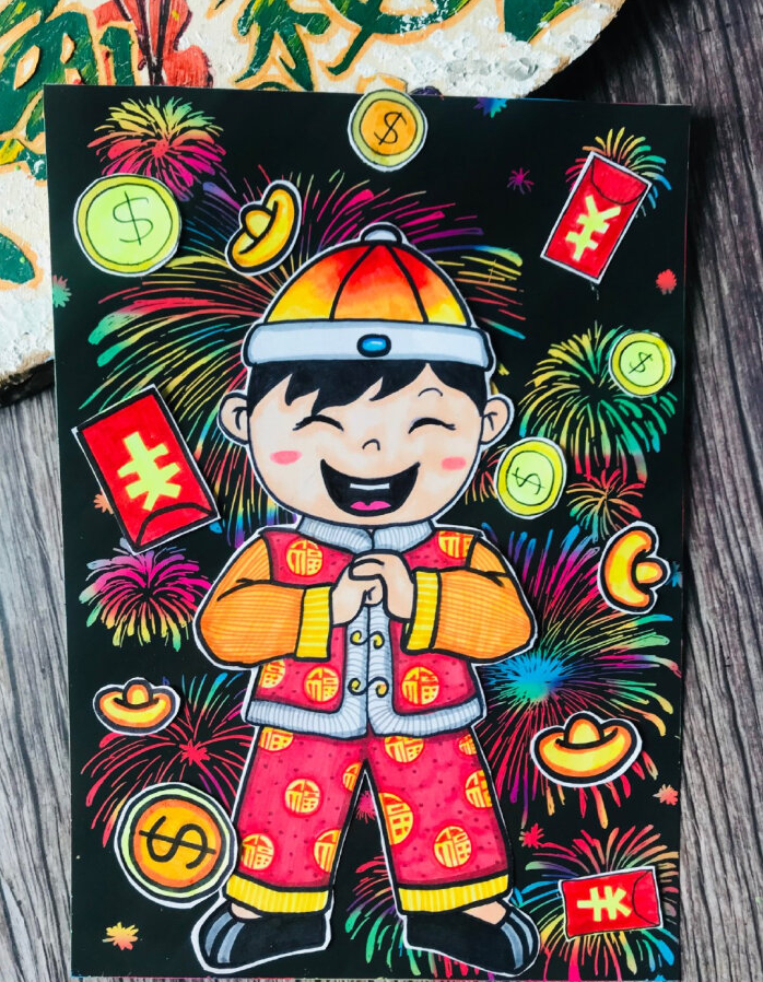 Children of New Year theme is drawn, the picture rises