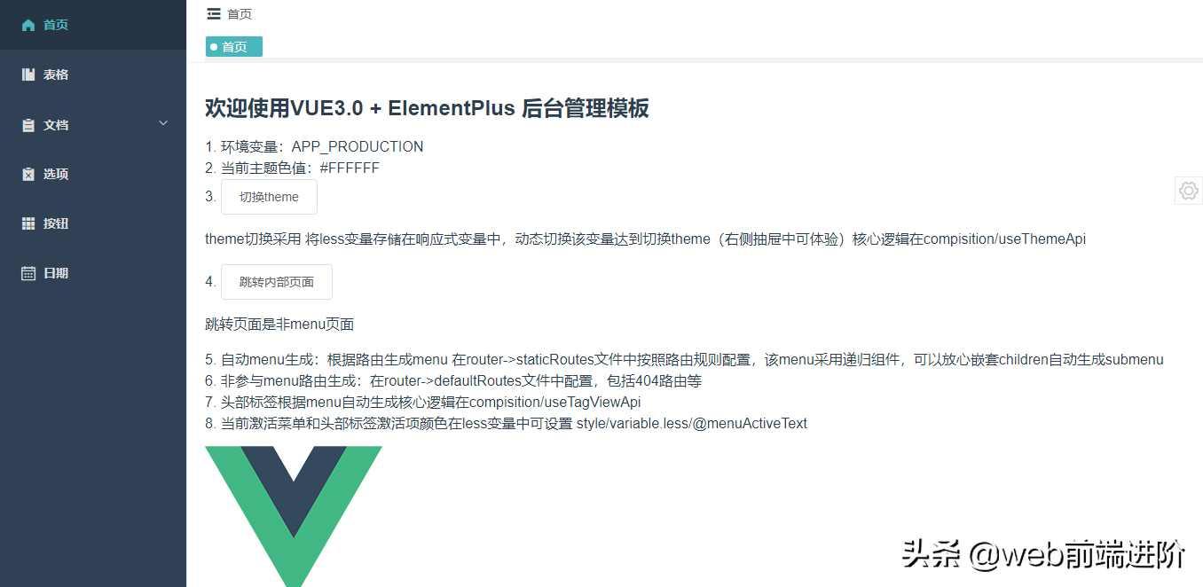 基于 Vue3.0+ElementPlus 后台精简模板