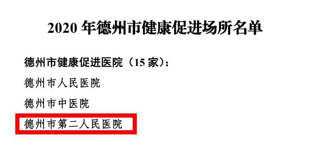 德州市第二人民醫(yī)院獲“2020年德州市健康促進醫(yī)院”榮譽稱號