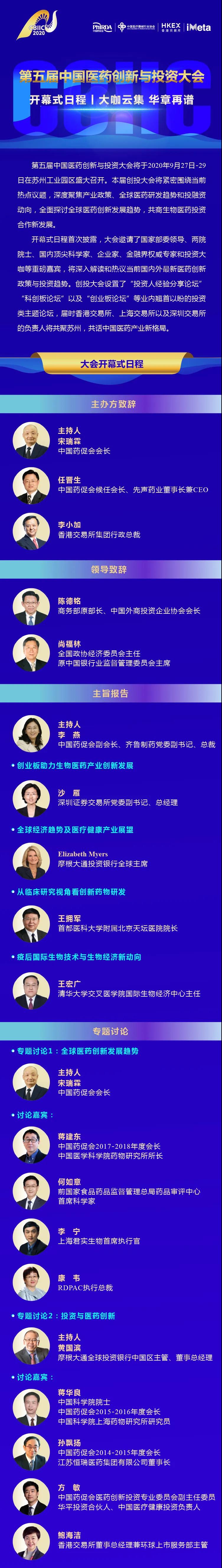 第五届中国医药创新与投资大会开幕式日程｜大咖云集，华章再谱
