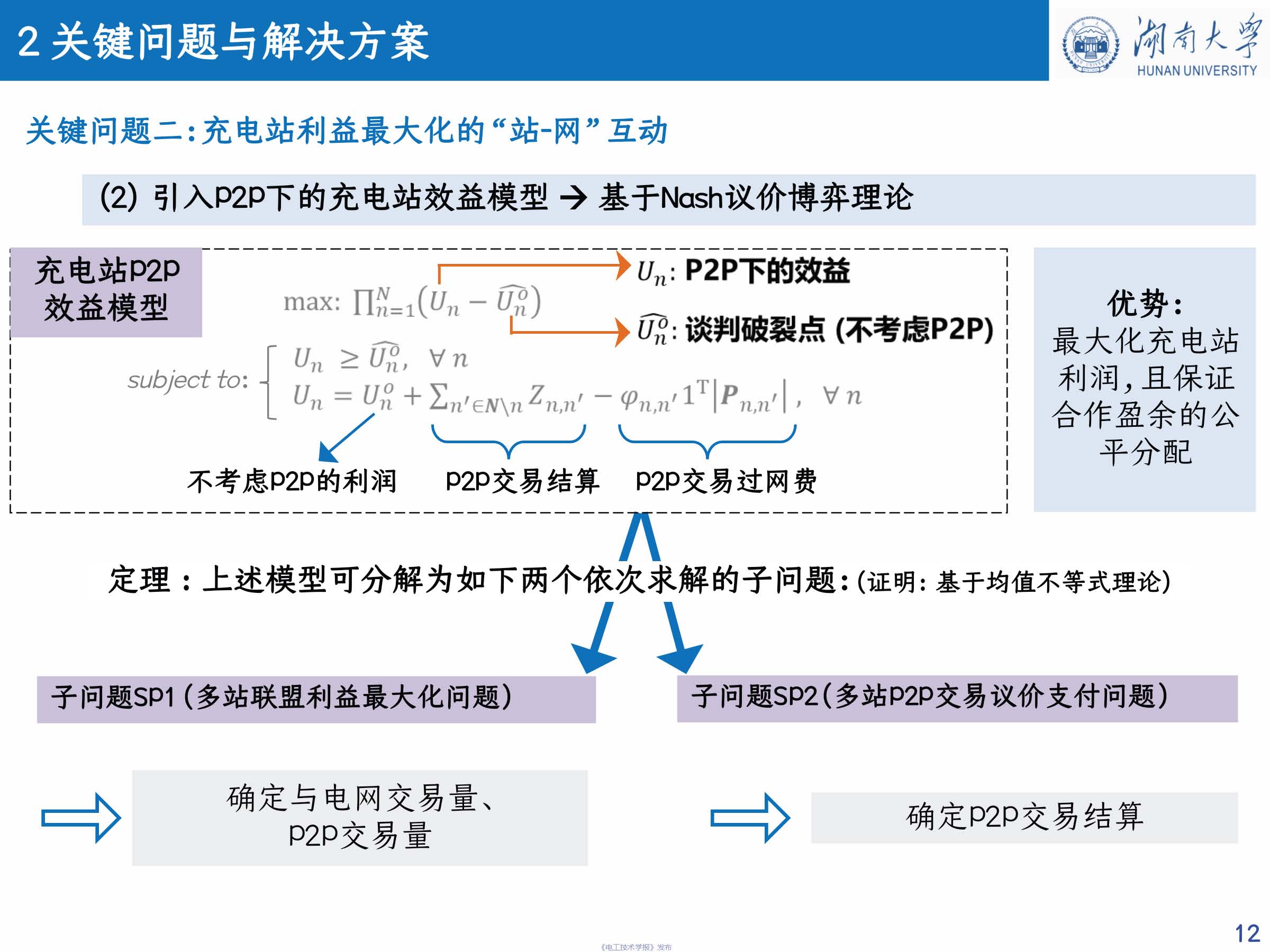 湖南大學 車亮 教授：基于點對點交易的充電站分布式協同互動策略