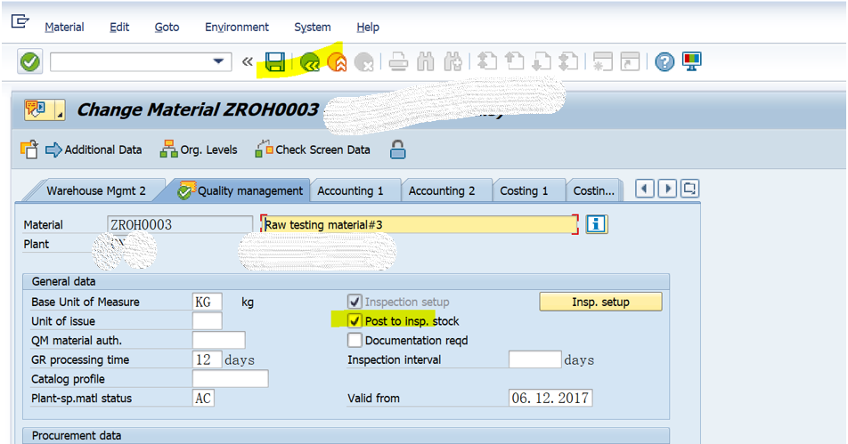SAP QM 物料主数据QM视图里字段MARC-INSMK的更新