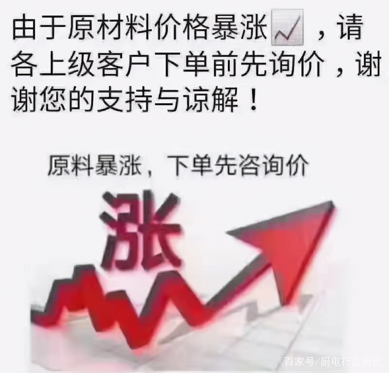 铜涨了38%塑料涨了35%不锈钢涨45%，还有涨价在路上