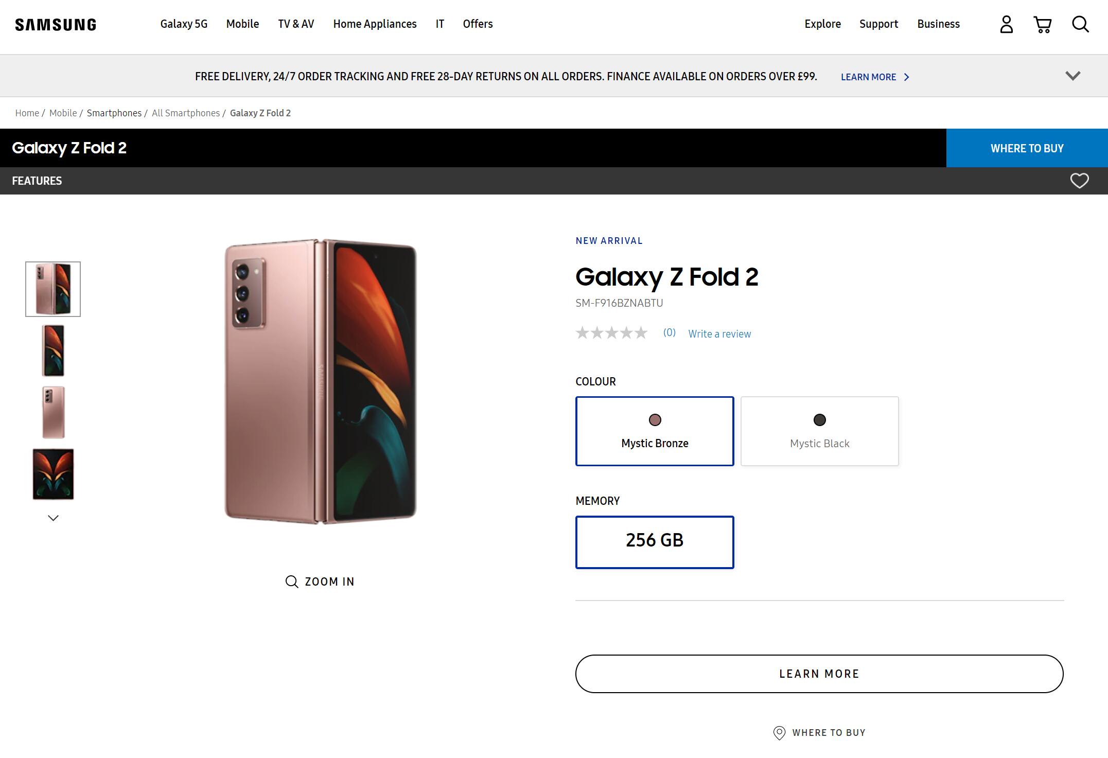 三星官网抢鲜自曝Galaxy Z Fold 2的市场价