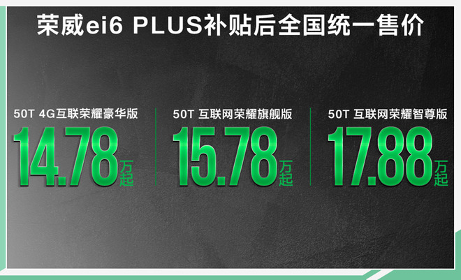 荣威ei6 PLUS正式上市 补助后售14.78-17.88万余元