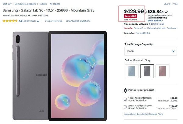 三星Galaxy Tab S6狂降2100元！258GB拿到价3000元