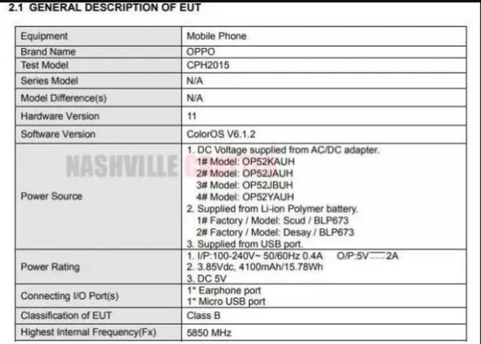 OPPO A31根据FCC认证：6.5吋显示屏 4100mAh容积充电电池
