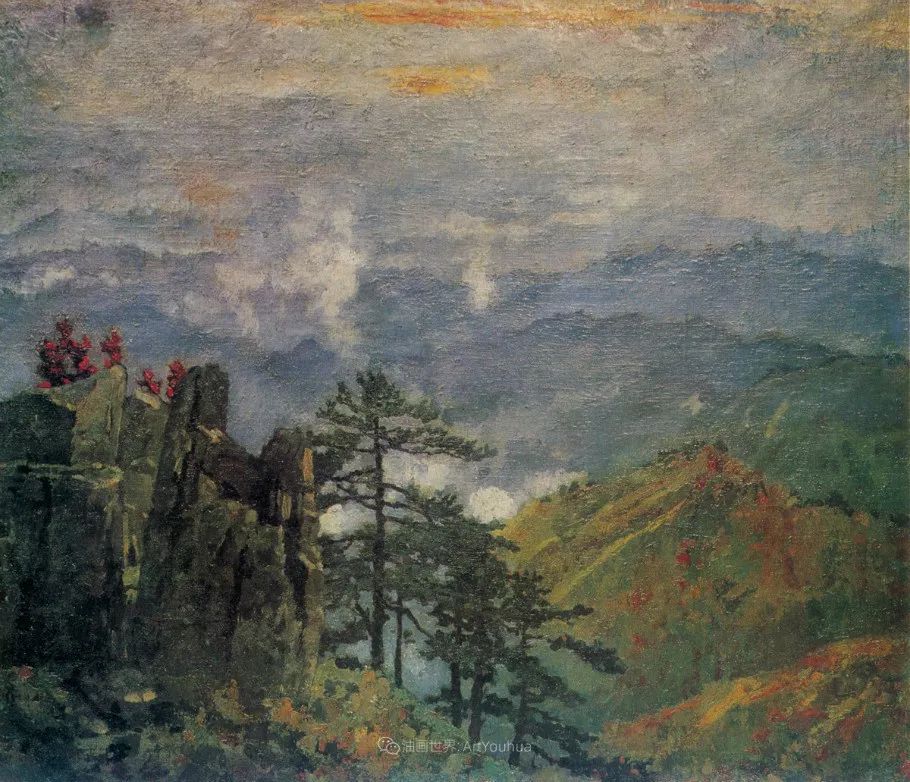 70×83 布面油画 1935徐悲鸿 焦山鸟鸣 52×61 纸板油画 1934桂林风景