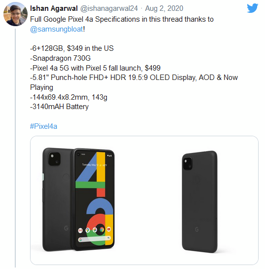 Google Pixel 4a新品发布会预估在当地时间周一举办 很有可能有5G型号