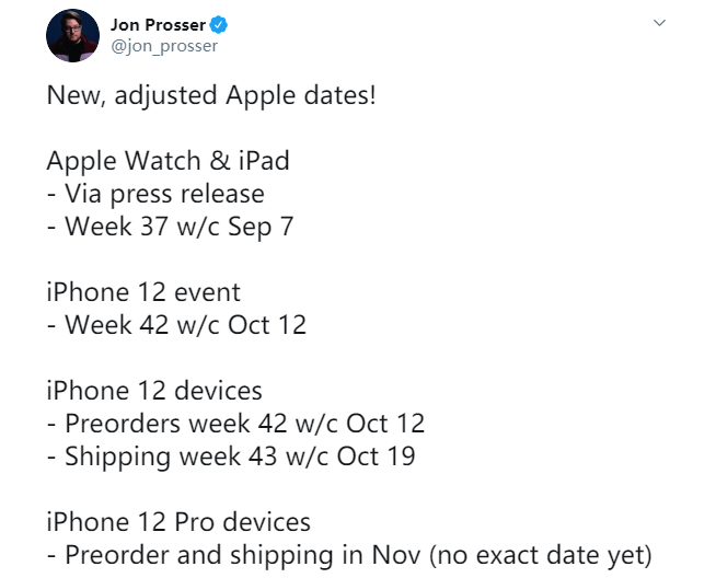 iPhone 12系列产品全新曝料：10月12日公布 Pro系列产品十一月才发售
