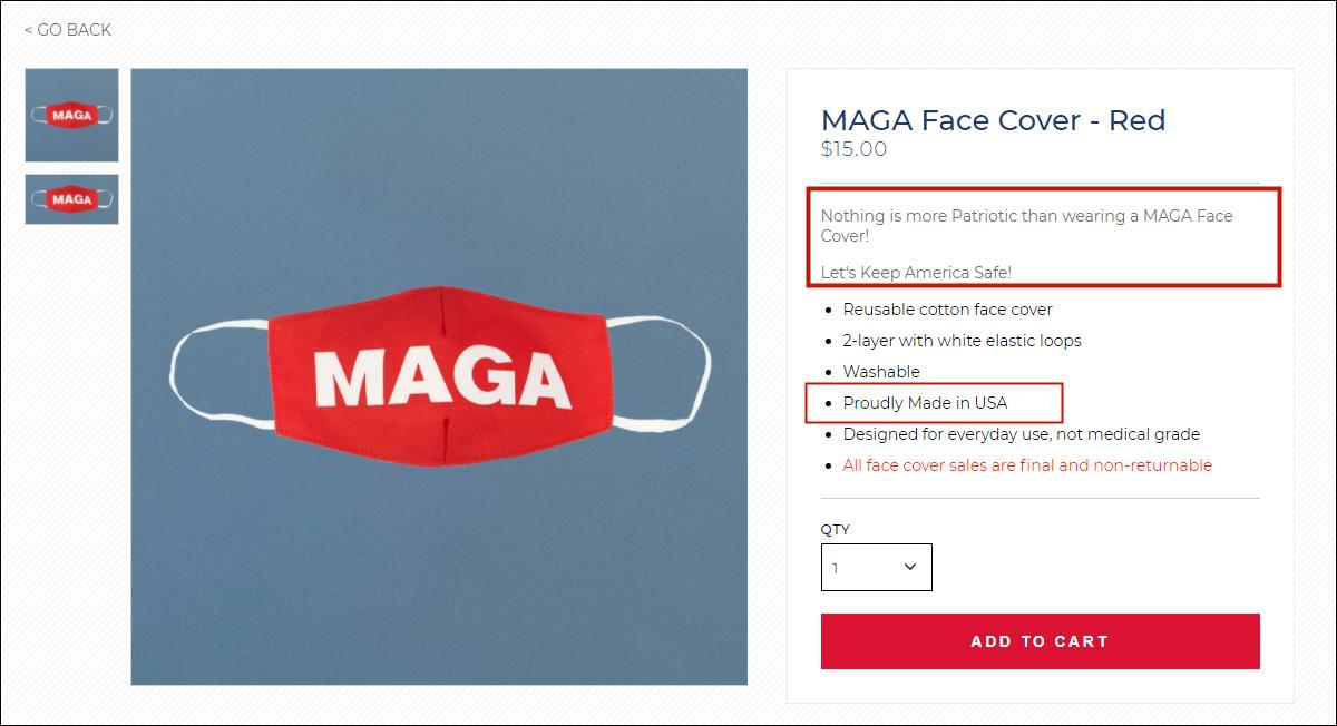 特朗普竞选网站开卖“爱国口罩”：15美元，美国制造