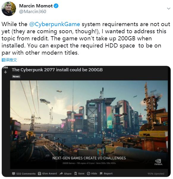 CDPR澄清：《赛博朋克2077》游戏容量没有200G那么大