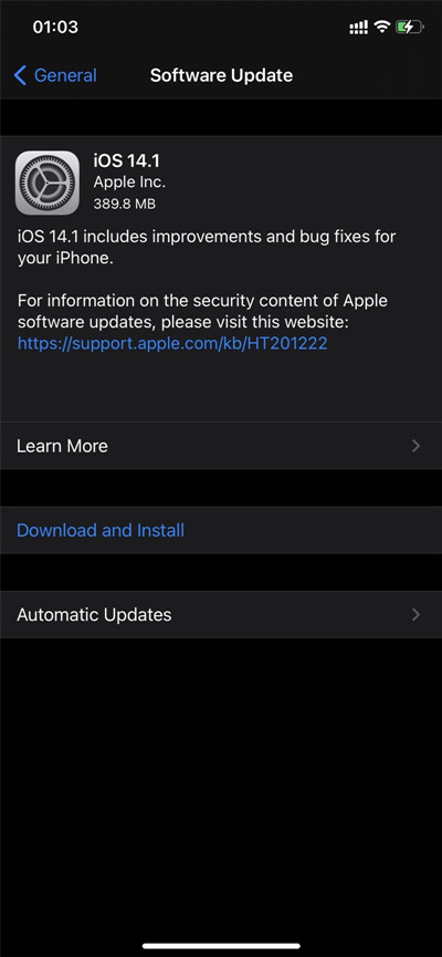 苹果发布iOS 14.1正式版系统更新 加入对iPhone12支持