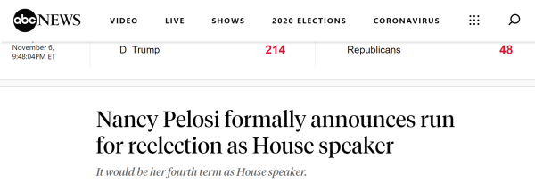 美媒：美众议院议长佩洛西正式宣布竞选连任