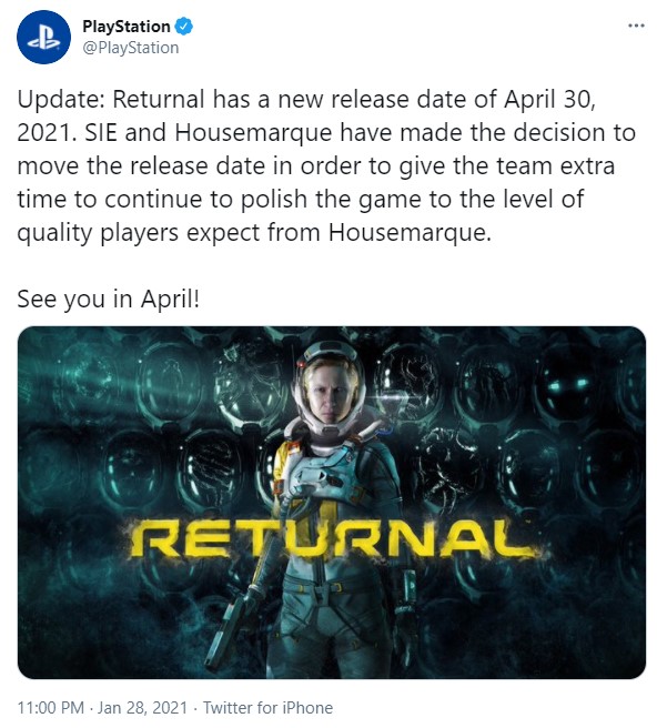 PS5独占科幻《Returnal》跳票至4月30日 以确保游戏的质量