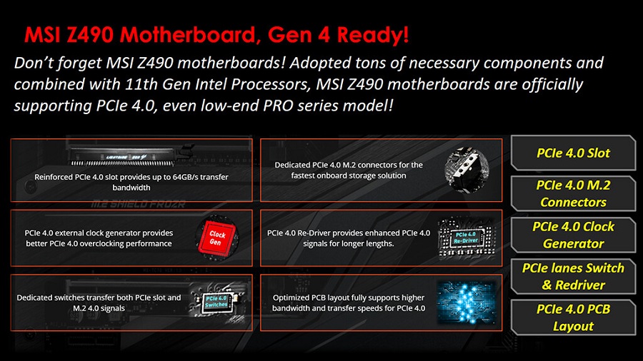 微星发布旗下Z490主板新BIOS，更新后可实现对PCIe 4.0的支持