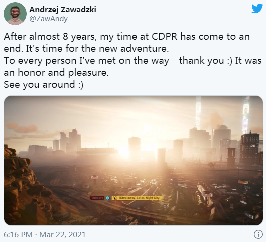 CDPR损失大将《赛博朋克2077》首席游戏设计师离职