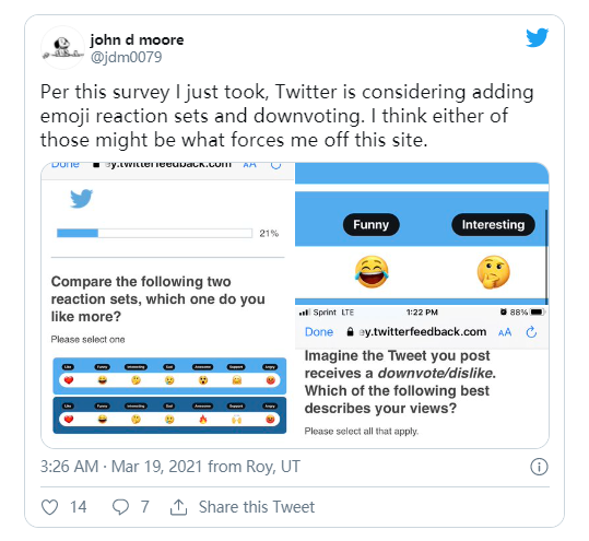 Twitter正在探索使用类似Facebook风格的表情符号反应