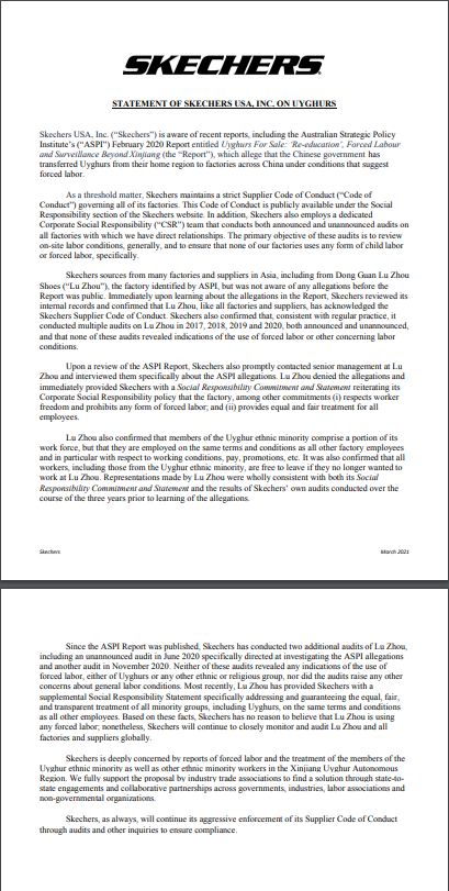 The 2nd big shoe of American kind brand " Sikaiji " investigate independently and state: Chinese supplier does not have compulsive labor