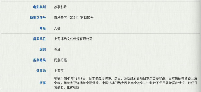 《羅曼蒂克消亡史》程耳新片立項 聚焦抗日戰(zhàn)爭