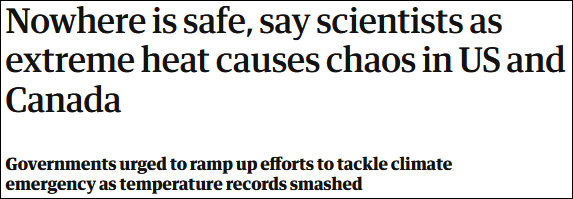 千年一遇极端高温已致北美近600人死亡，彭博社文章标题直接“归咎中国”