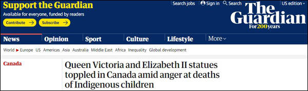 原住民儿童遗骸不断被发现，加拿大抗议者推倒英国女王雕像