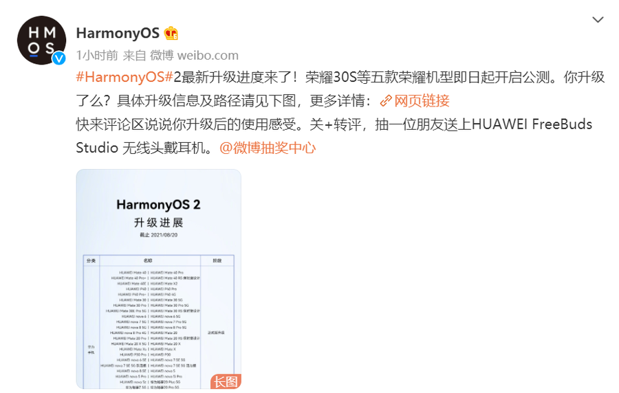 华为HarmonyOS 2最新升级进度公布