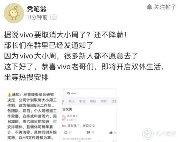 vivo 將取消大小周，不降薪，加班可調(diào)休