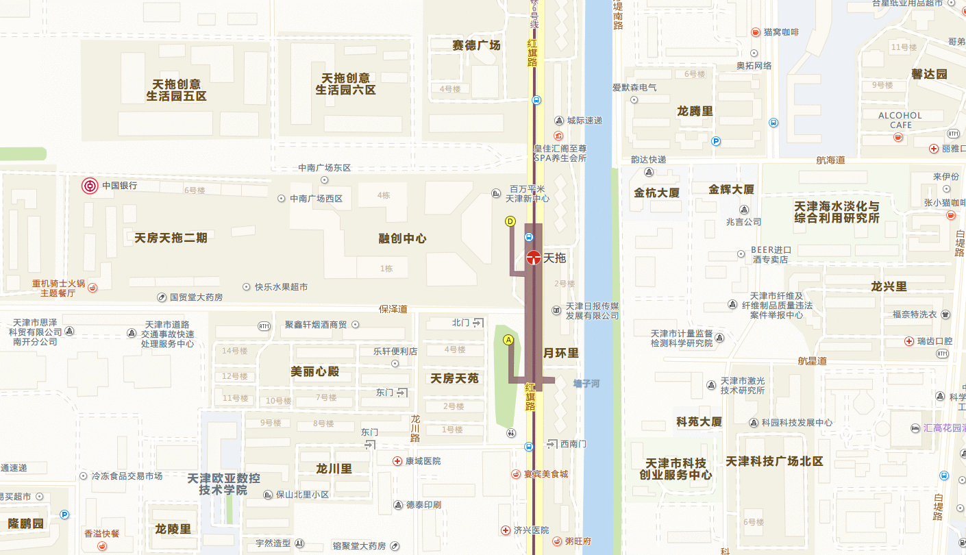 南开区的天津地铁6号线天拖站：周围的路网方方