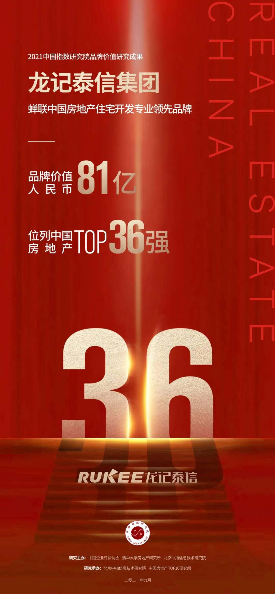 龙记泰信品牌价值81亿人民币，荣膺中指院品牌价值TOP36强