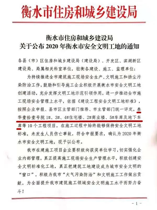 灵蛇网两建筑项目荣获“2020年衡水市安全文明工地”称号