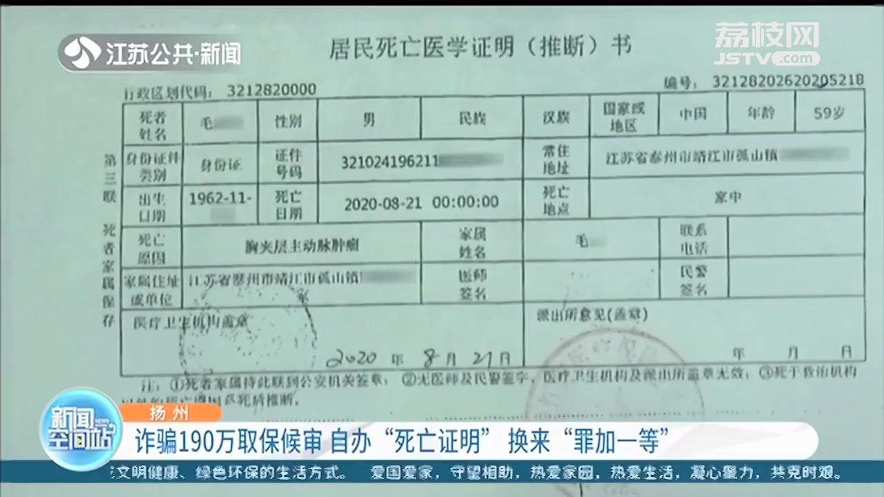 男子诈骗190万自办“死亡证明”逃避打击 法院：罪加一等，数罪并罚