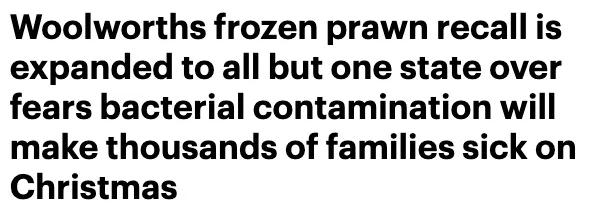 华人注意！澳洲国民超市热销冷冻大虾紧急召回，可能存在病菌污染