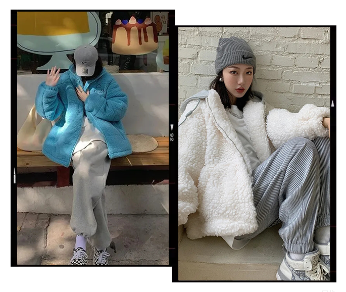 羊羔毛+鲨鱼裤，时髦感炸裂啊