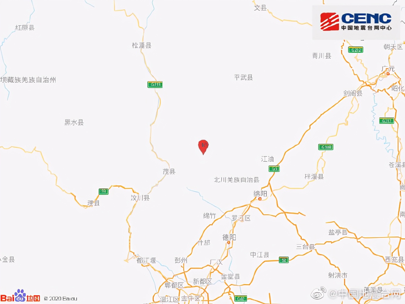 今天凌晨四川北川连发三次地震,几乎是同一地点