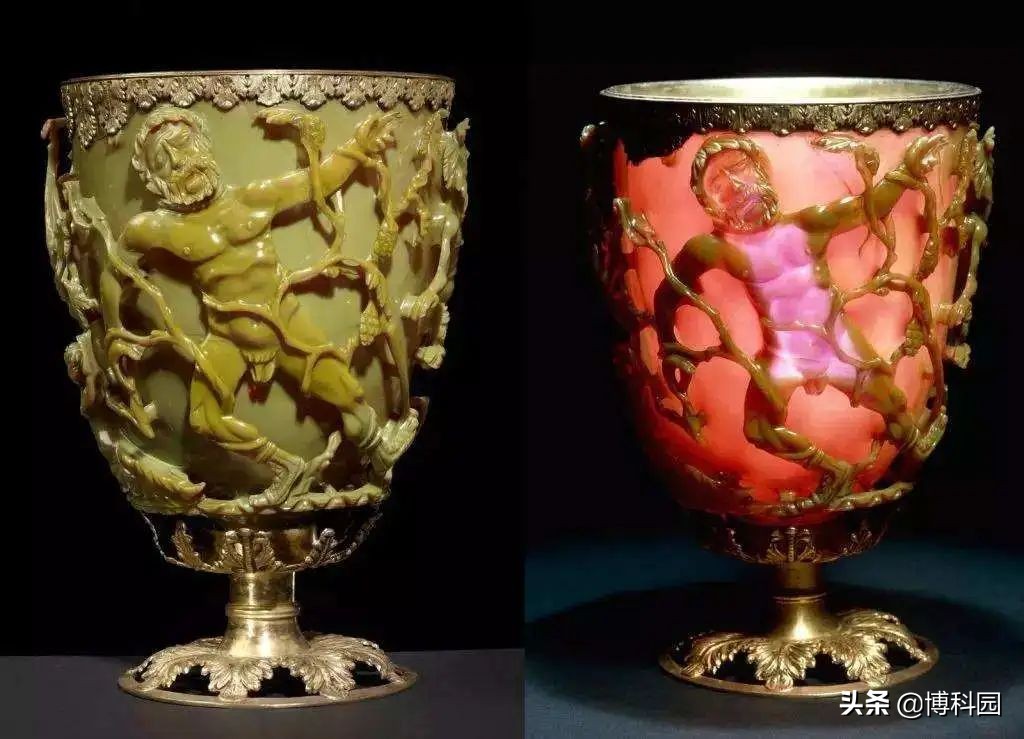 罗马有个神奇的杯子：光从前面照射是绿色的，从后面则是红色的！