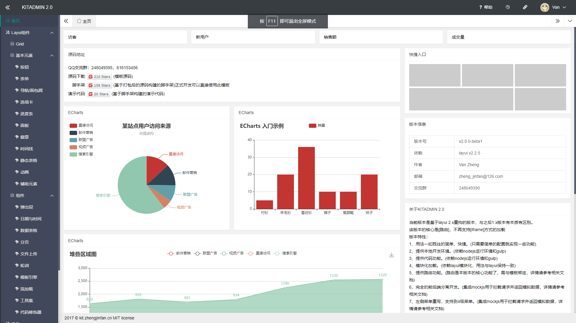 基于Layui的开源后端管理应用模板——KitAdmin